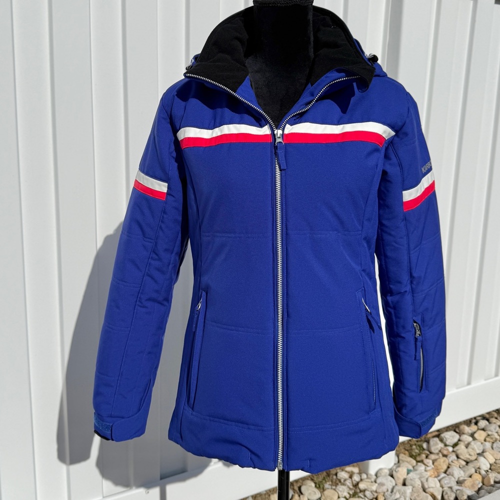 Karbon Kids Winter Ski Jacket Blue with Red & White Stripes Size 16